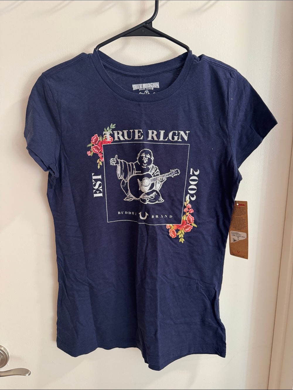 True Religion Navy Short-Sleeve Graphic Tee with Floral Accent